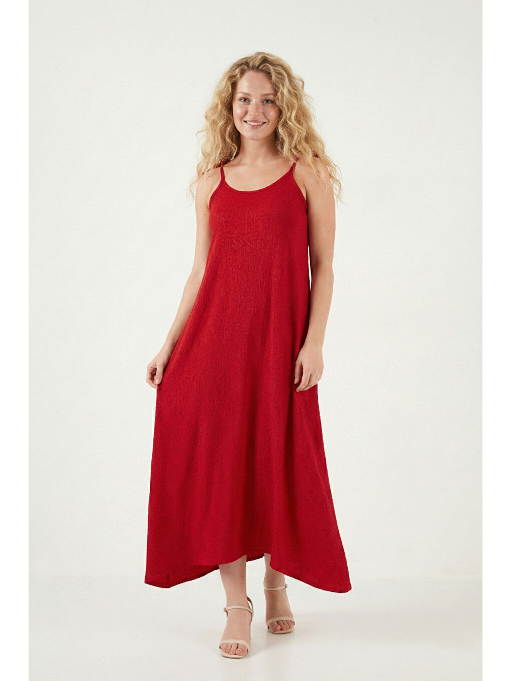 Kırmızı Regular Fit İp Askılı Uzun Kadın Elbise 5865732-2