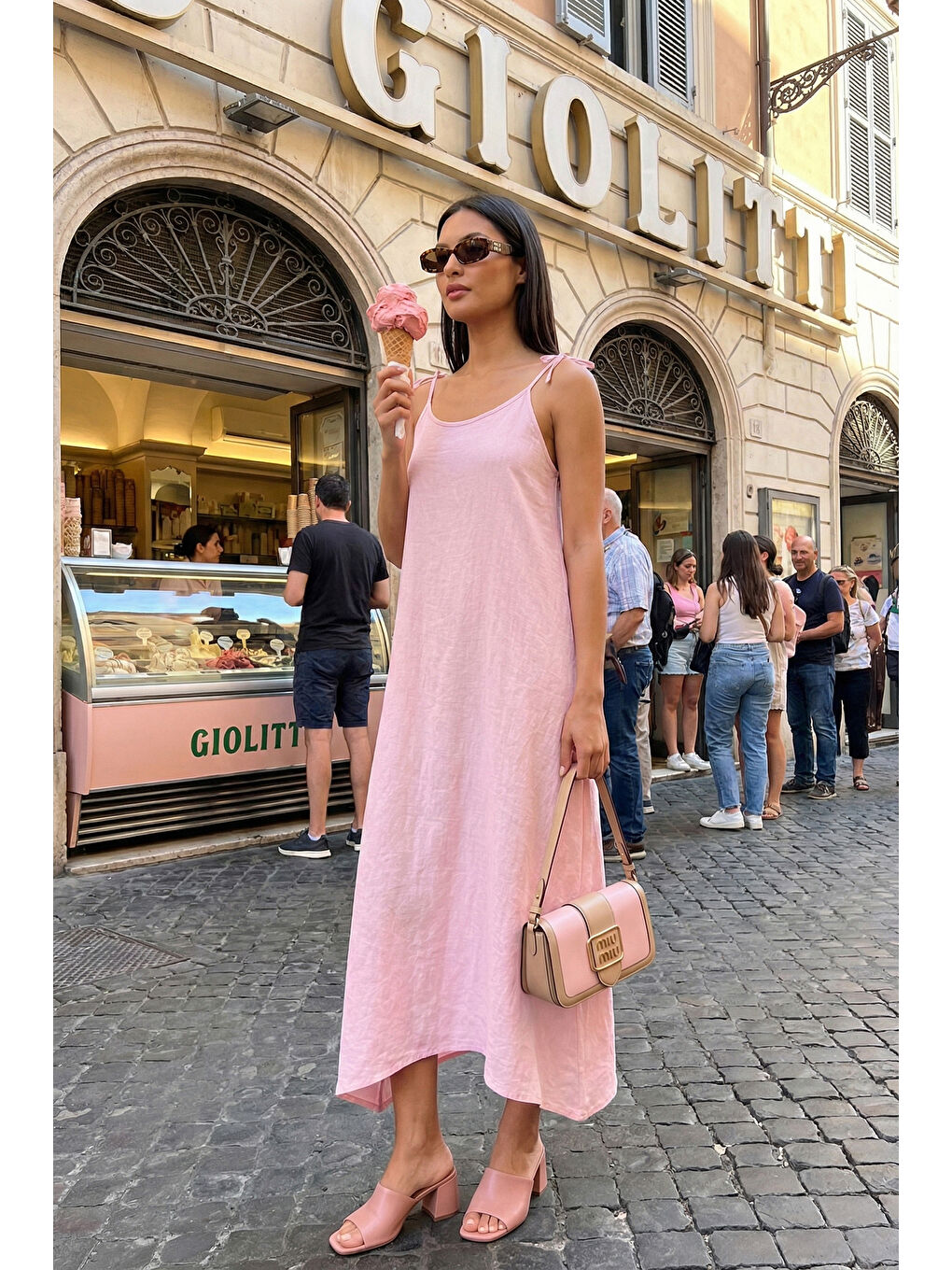 Pembe Regular Fit İp Askılı Uzun Kadın Elbise 5865732