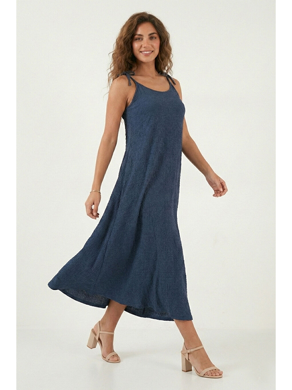 İndigo Regular Fit İp Askılı Uzun Kadın Elbise 5865732-4