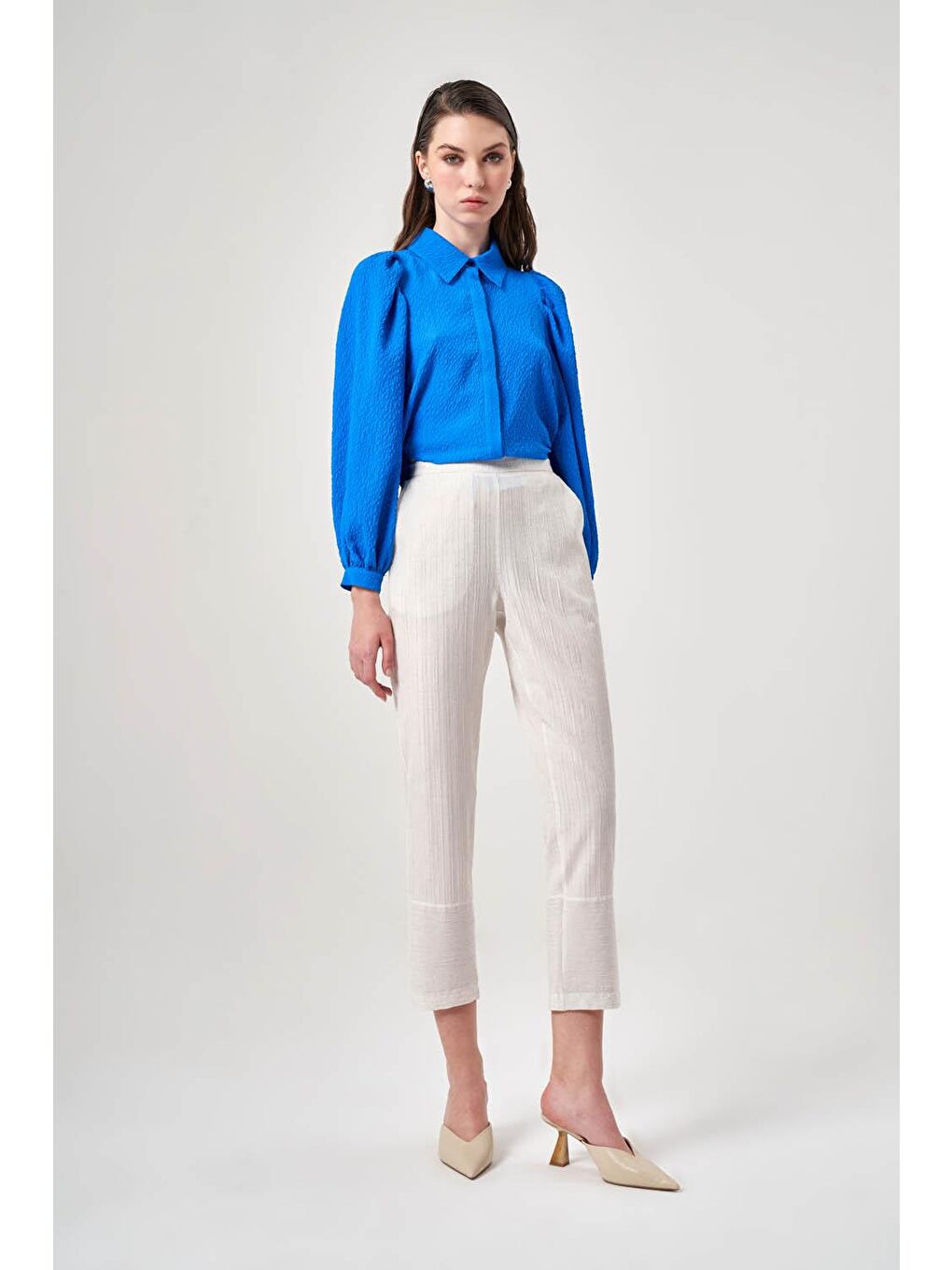 Mizalle Keten Doku Kırçıllı Bej Pantolon - 2