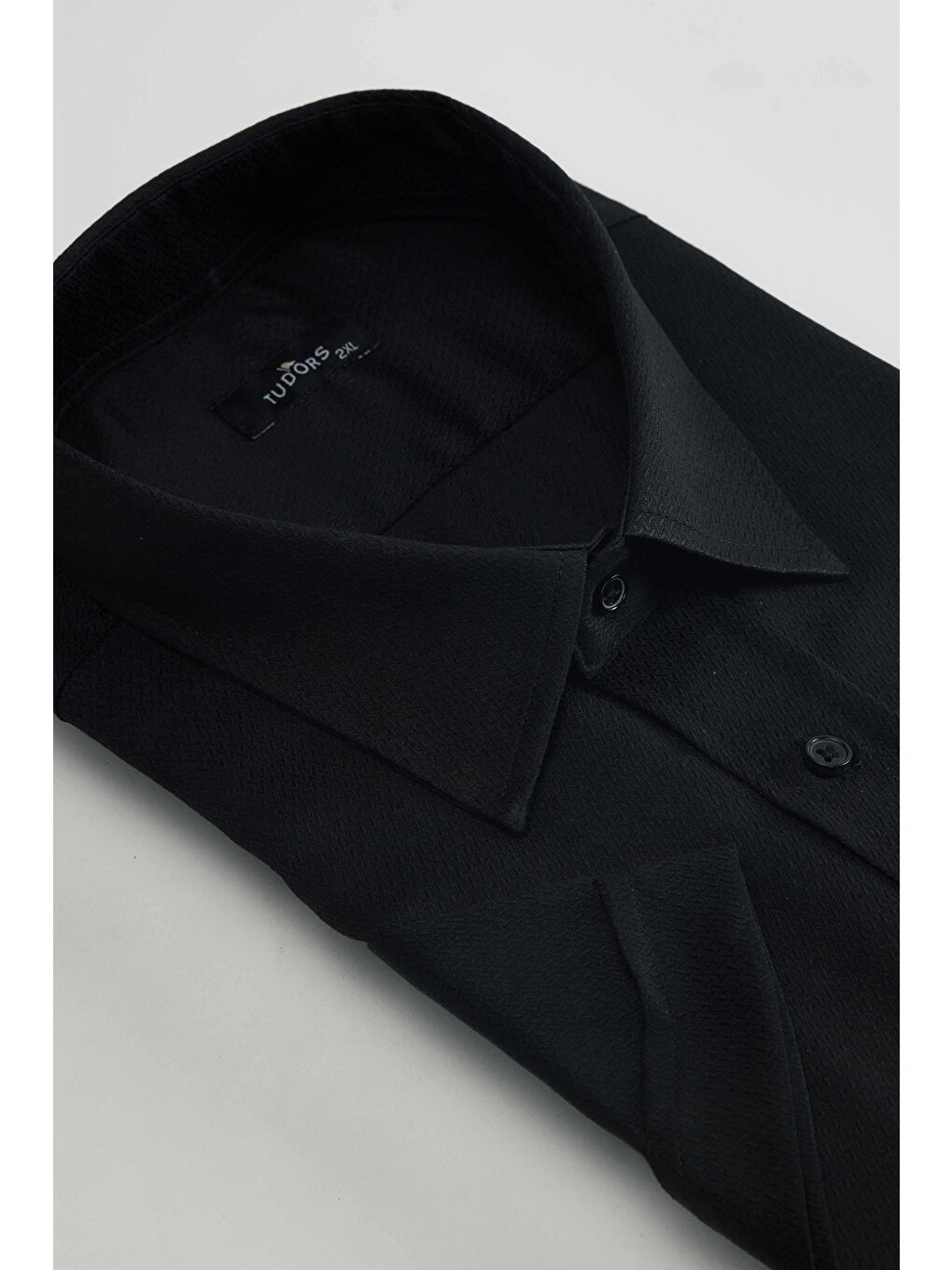 Siyah Büyük Beden Kısa Kollu Armürlü Yazlık Erkek Gömlek