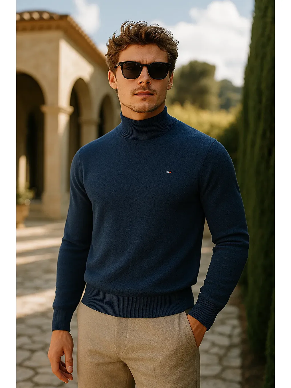 Erkek Basic Premium Comfort Uzun Lacivert Kazak-1