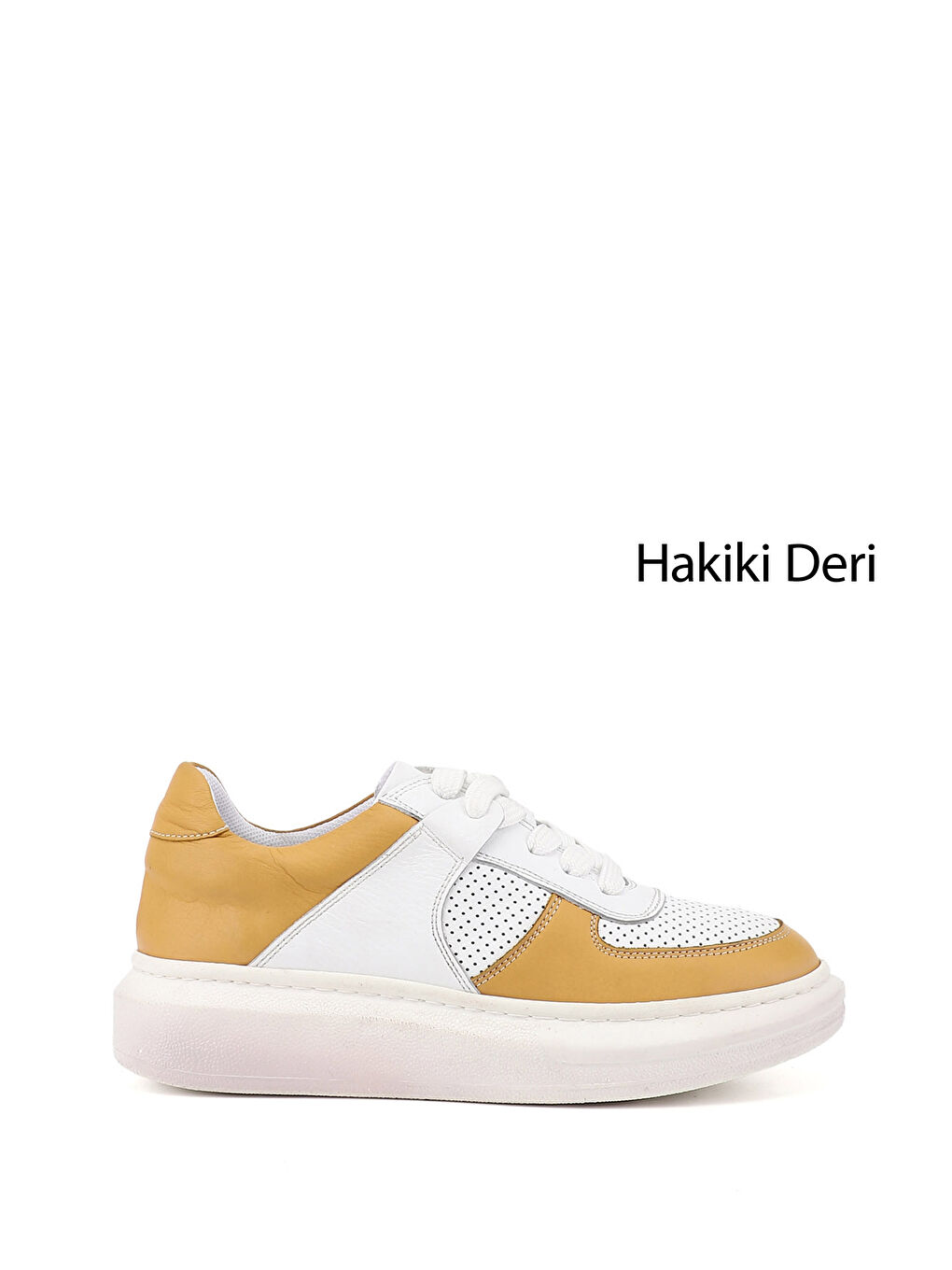 Beyaz Kadın BEYAZ Bağcıklı Dolgu Taban Hakiki Deri Sneaker