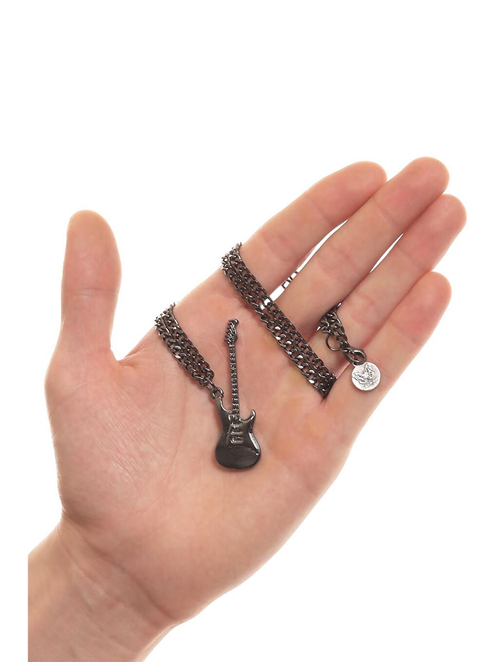 Antrasit Erkek Gitar Uçlu Zincir Kolye-2