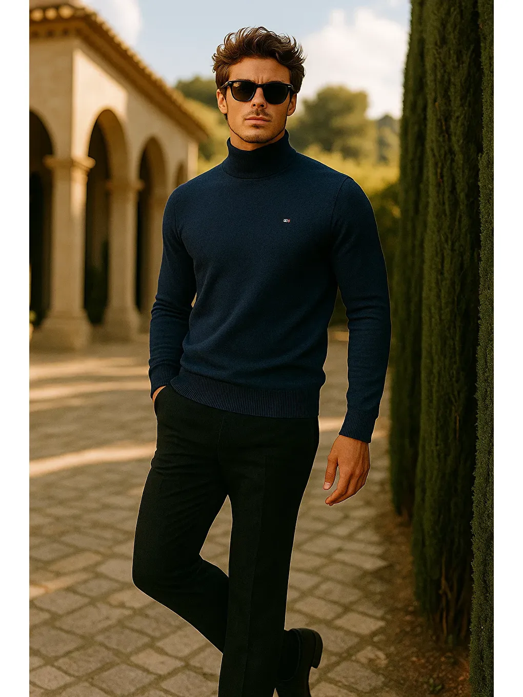 Erkek Basic Premium Comfort Uzun Lacivert Kazak-3