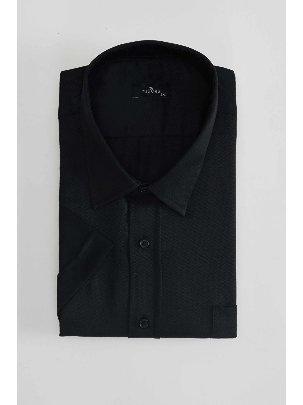 Siyah Büyük Beden Kısa Kollu Armürlü Yazlık Erkek Gömlek-1