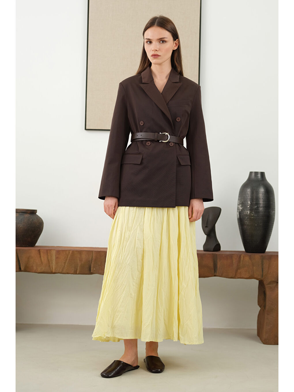 Kahverengi Bele Oturtmalı Ceket Acı Kahve-1