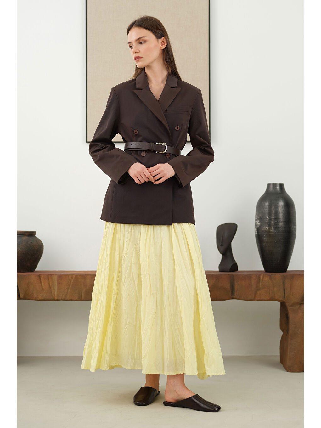 Kahverengi Bele Oturtmalı Ceket Acı Kahve-3