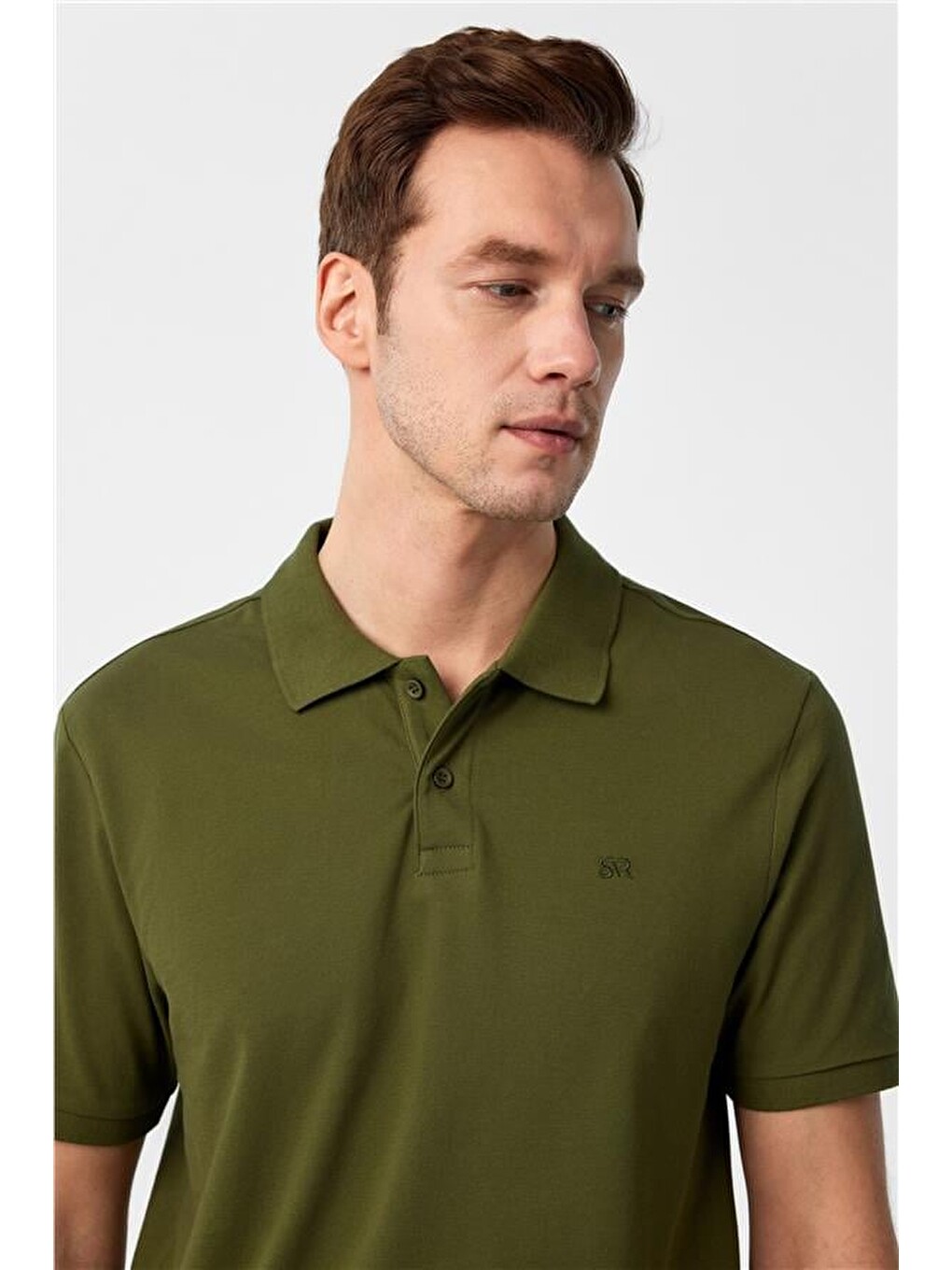 Haki Regular Düz Polo Yaka Tişört-1