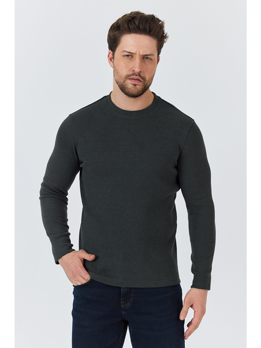 Haki Erkek Uzun Kol Sweatshirt 1258