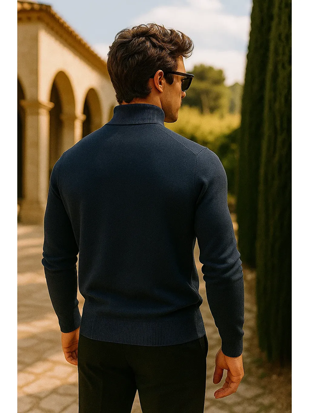 Erkek Basic Premium Comfort Uzun Lacivert Kazak-5