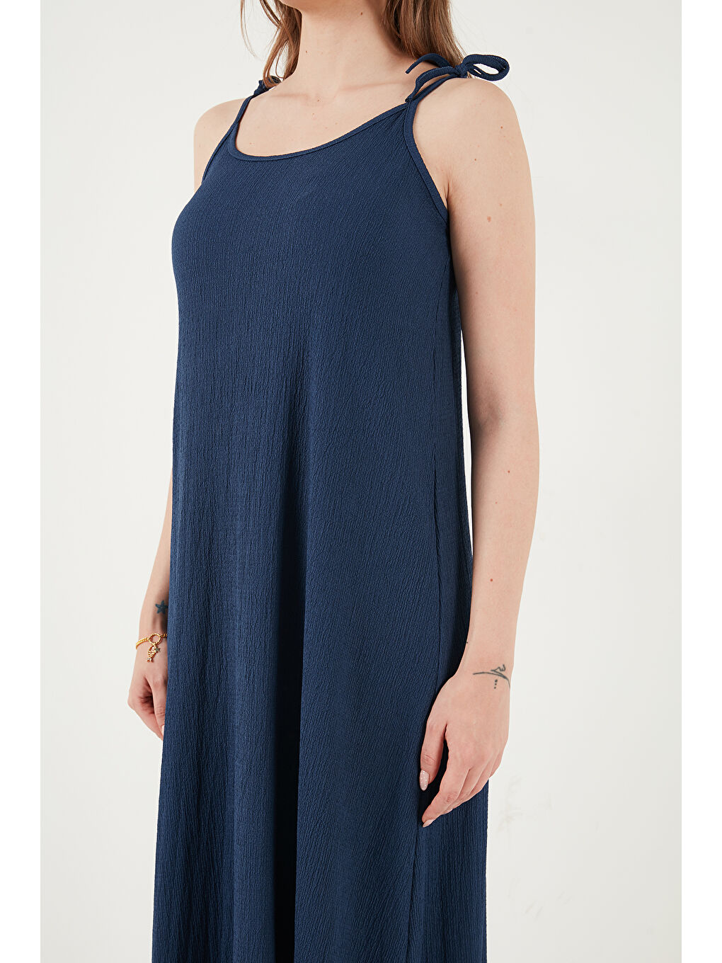 İndigo Regular Fit İp Askılı Uzun Kadın Elbise 5865732-5