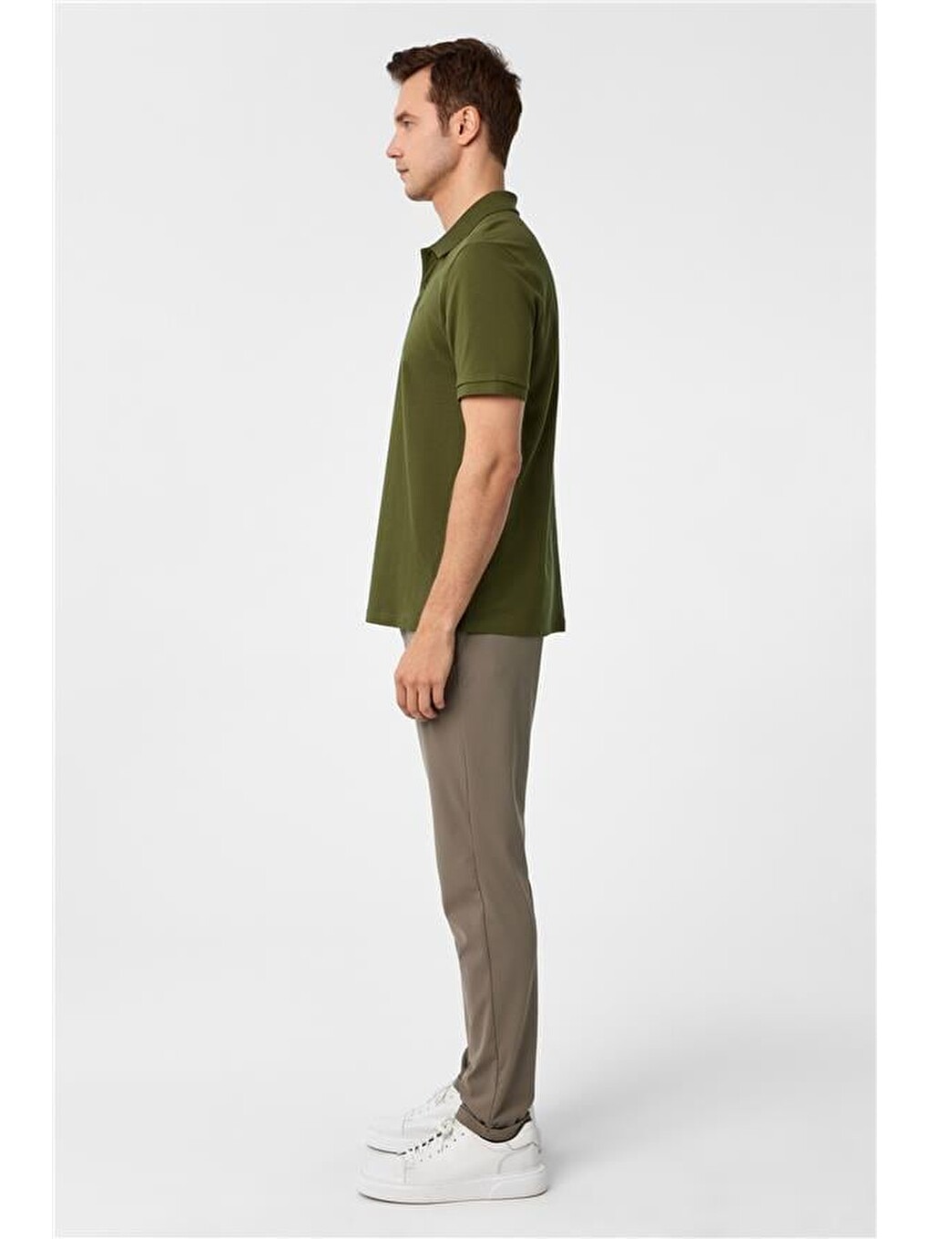 Haki Regular Düz Polo Yaka Tişört-2