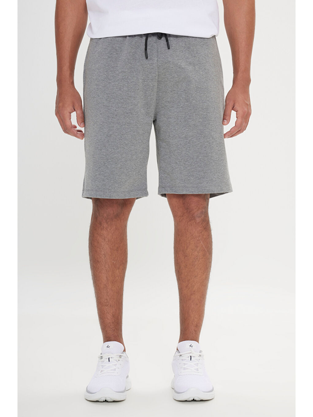 Erkek Gri Melanj Standart Fit Günlük Rahat Spor Örme Şort-2