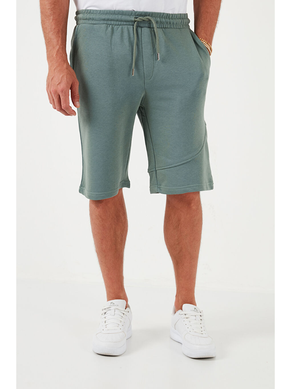 Yeşil Pamuklu Regular Fit Normal Bel Cepli 2'li Paket Şort 590804142S2-1