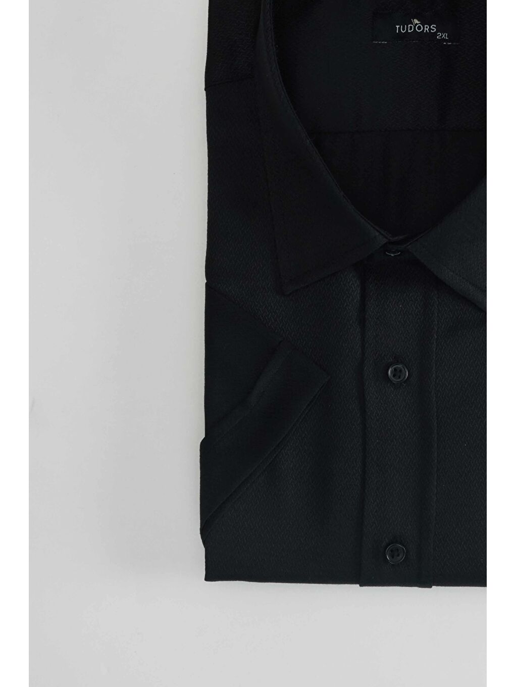 Siyah Büyük Beden Kısa Kollu Armürlü Yazlık Erkek Gömlek-2