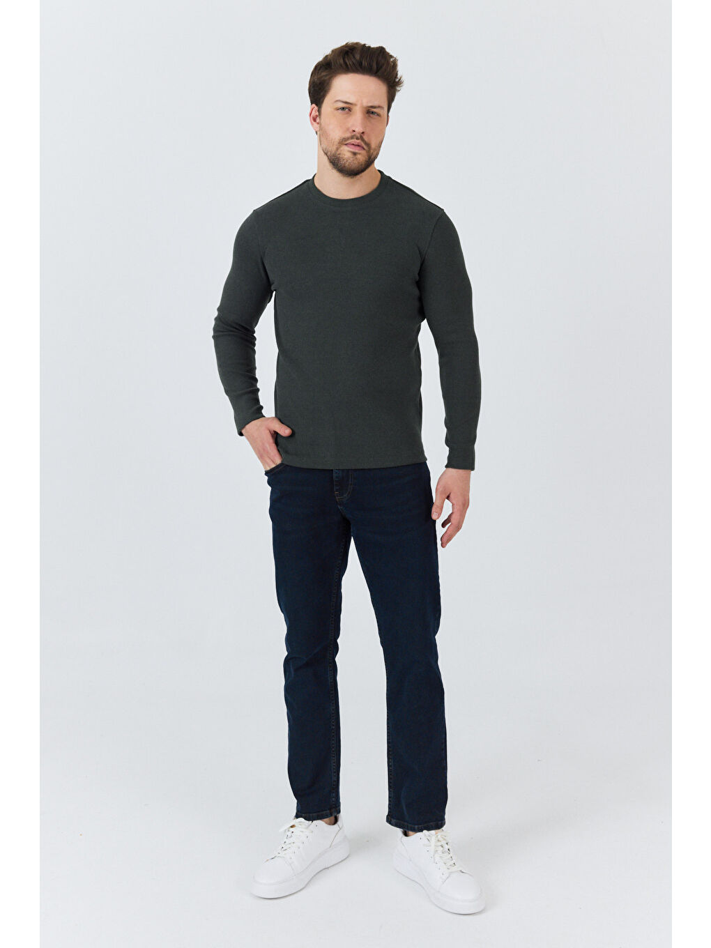 Haki Erkek Uzun Kol Sweatshirt 1258-1