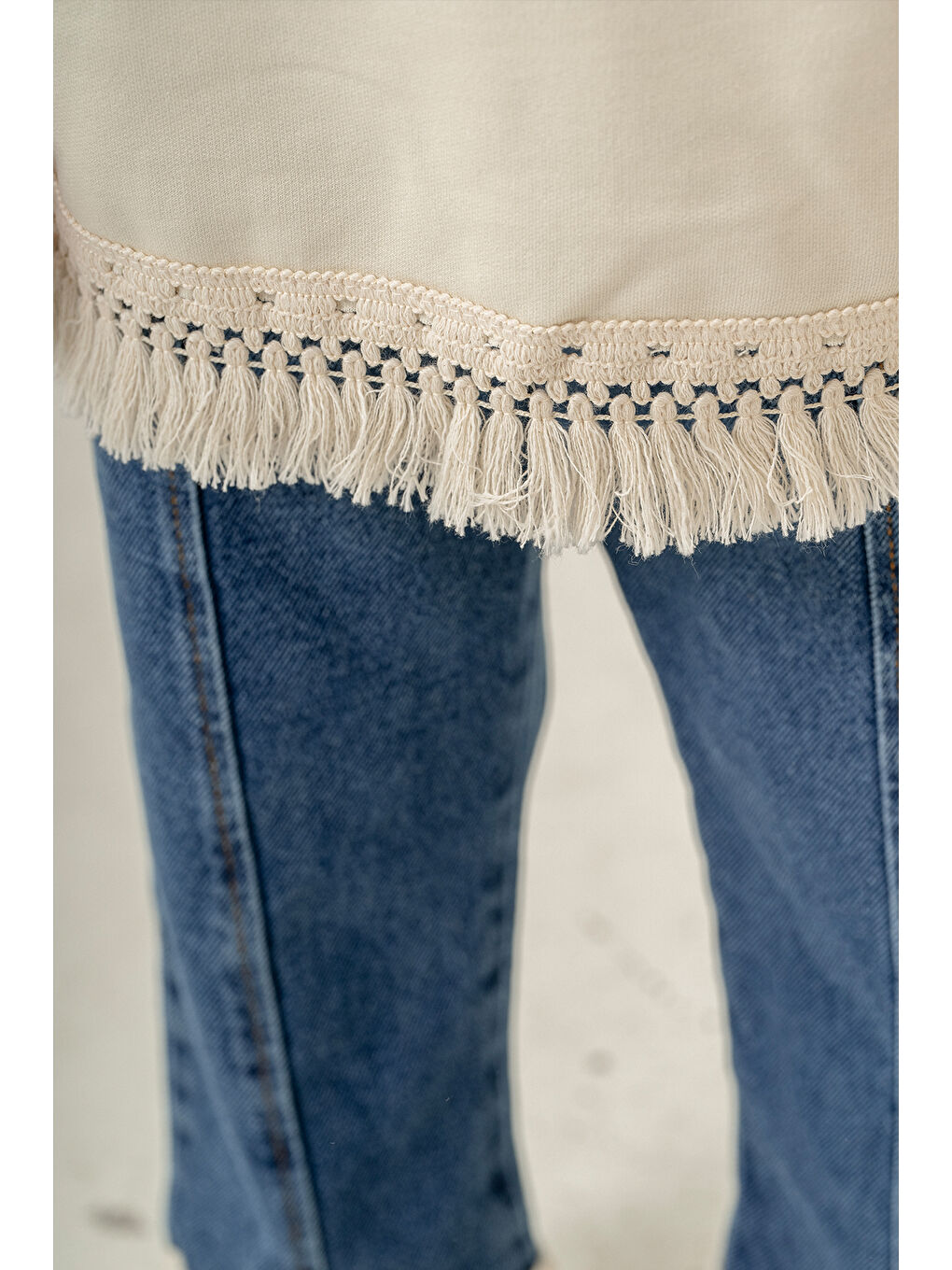 Lacivert Jean Pantolonlu Püskül Detaylı Badili Kız Çocuk Takım 20398-3