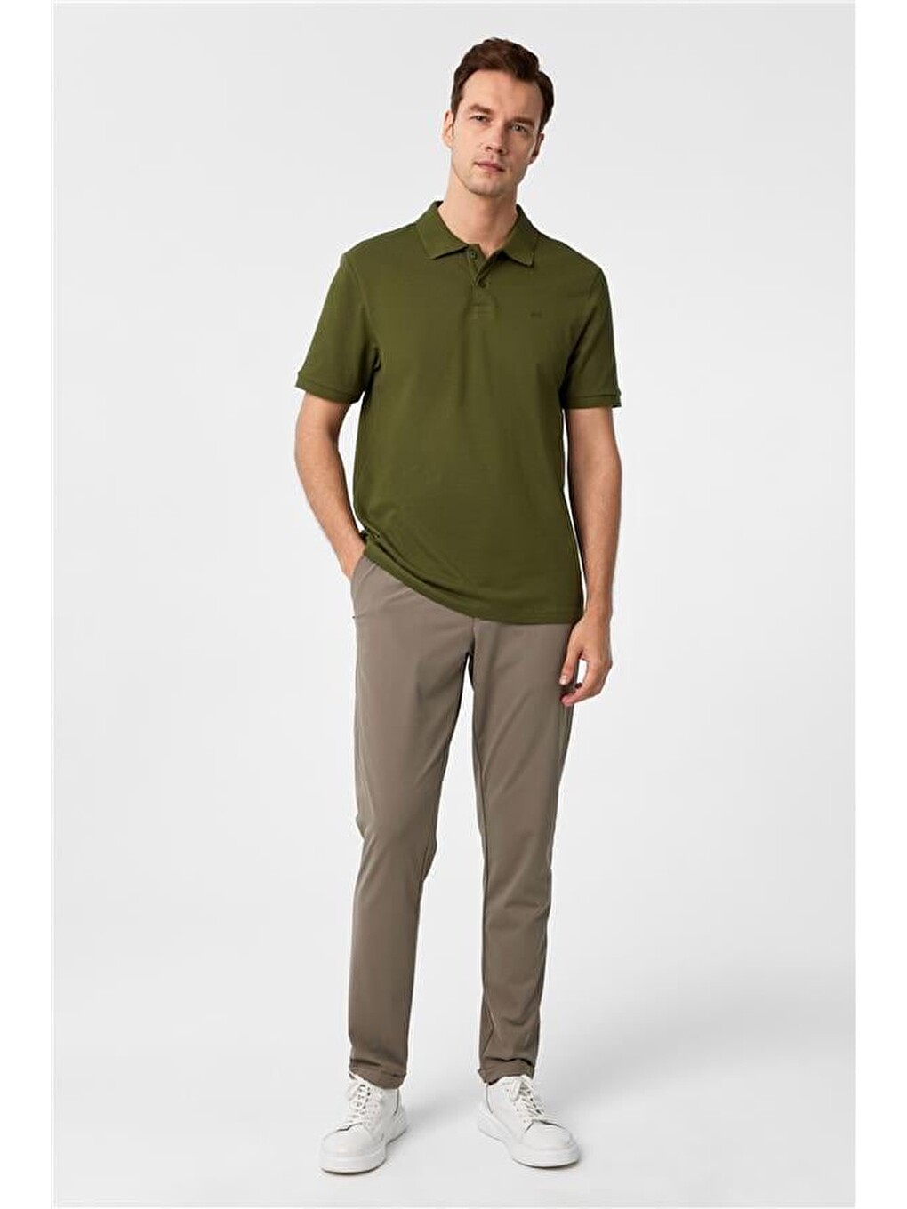 Haki Regular Düz Polo Yaka Tişört-4