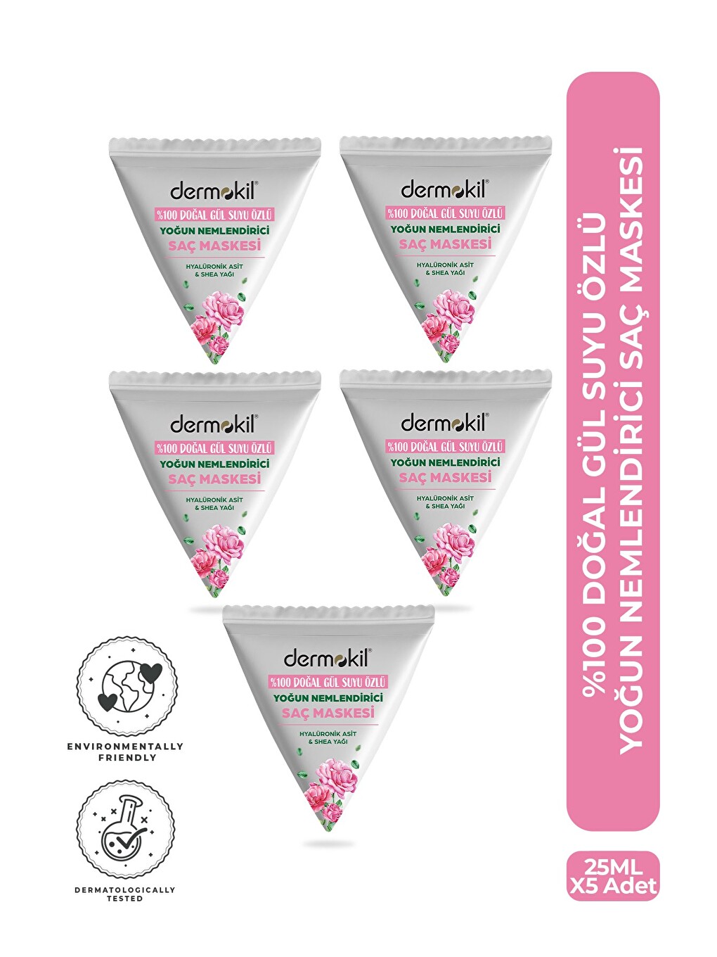 %100 Doğal Gül Suyu Yoğun Nemlendirici Saç Maskesi 25 ml x 5 Adet