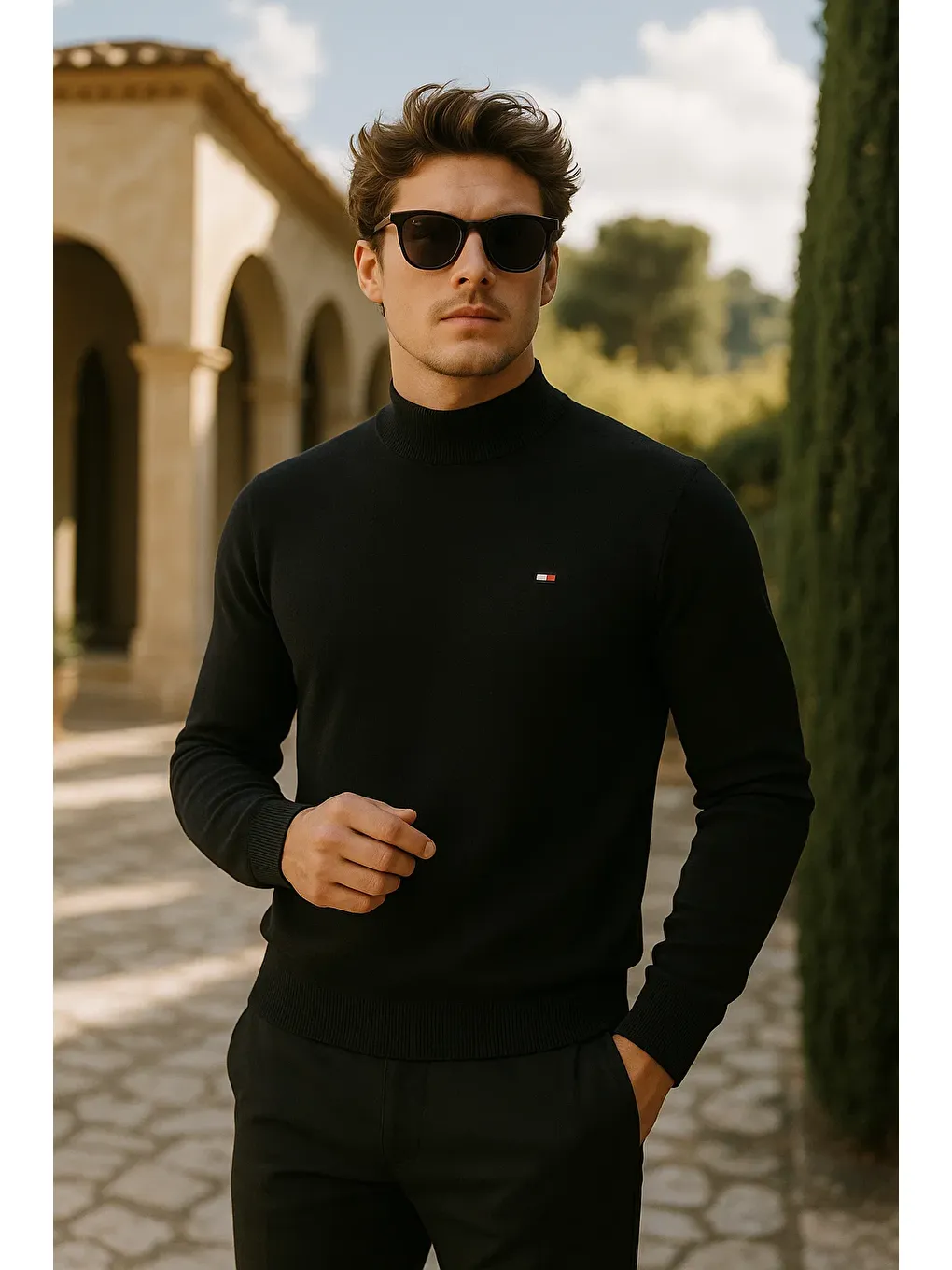 Erkek Basic Premium Comfort Uzun Siyah Kazak-1