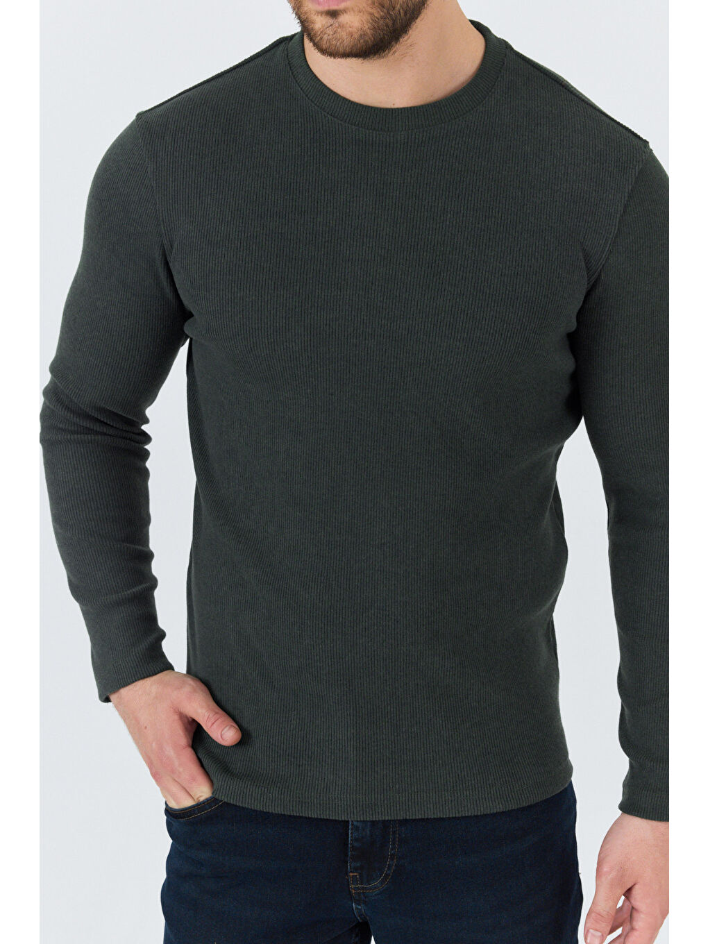 Haki Erkek Uzun Kol Sweatshirt 1258-2
