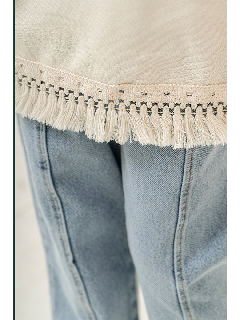 Mavi Jean Pantolonlu Püskül Detaylı Badili Kız Çocuk Takım 20399-4