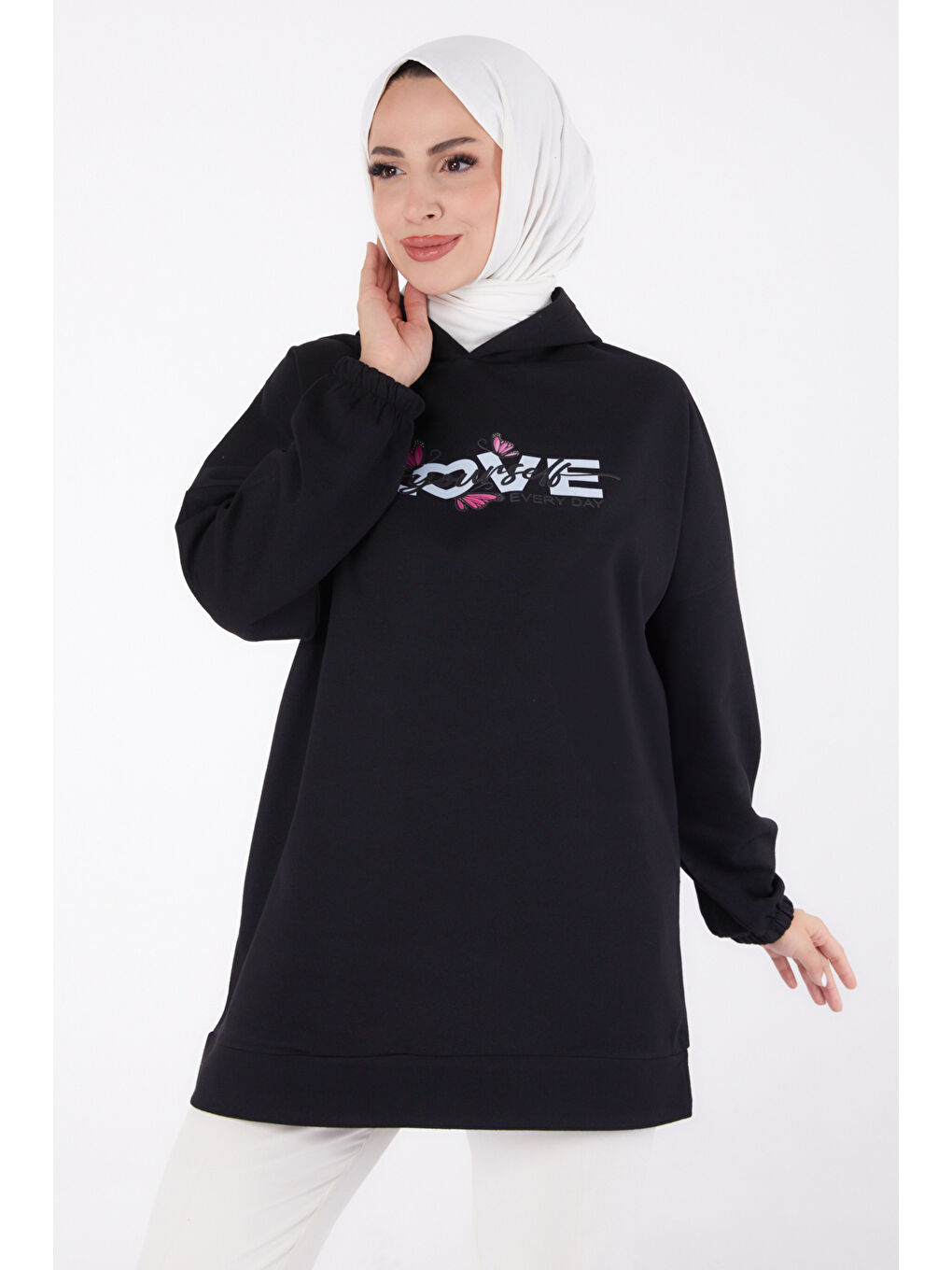 Baskılı Sweatshirt Siyah - 13330-1
