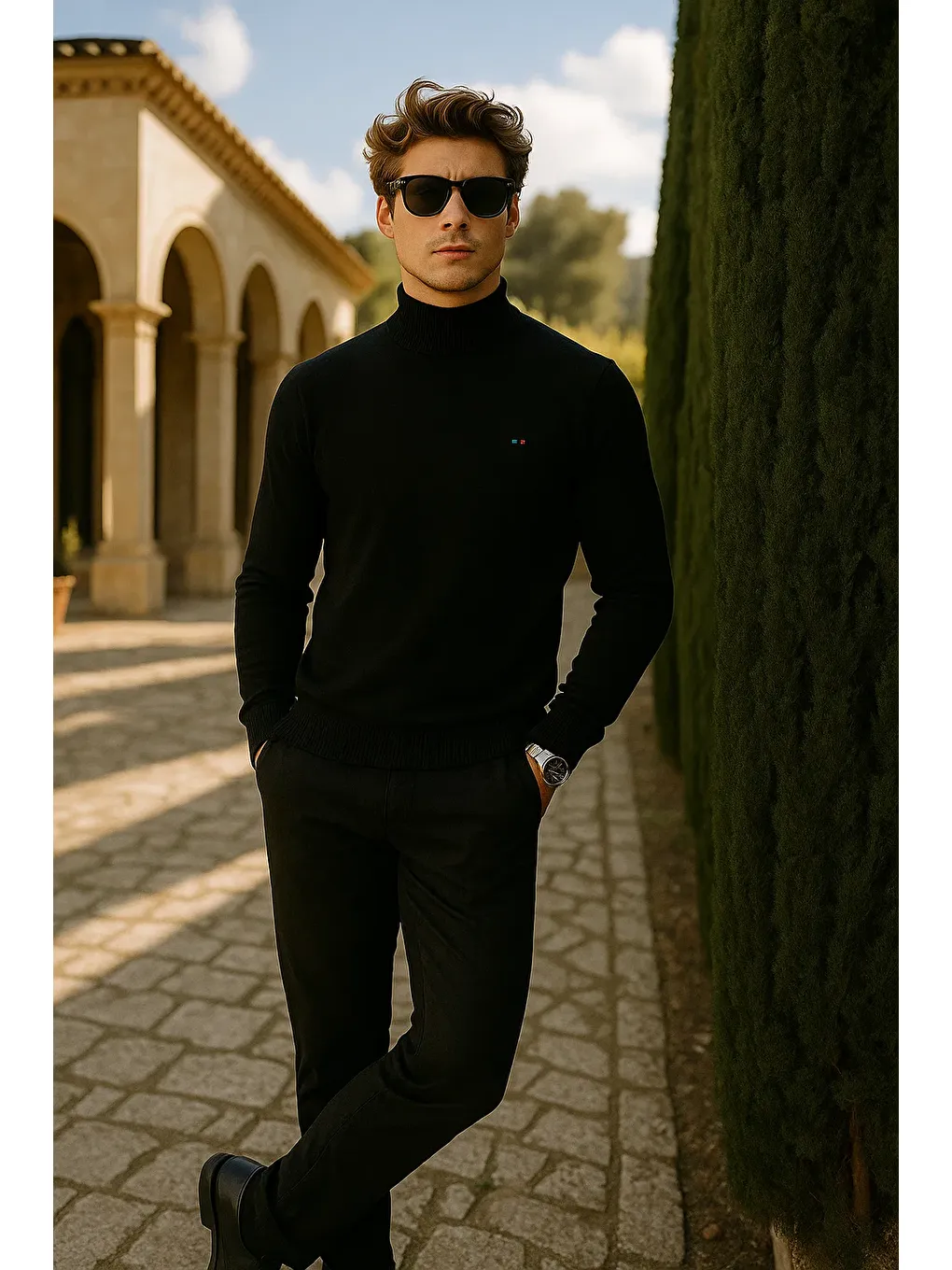 Erkek Basic Premium Comfort Uzun Siyah Kazak-3