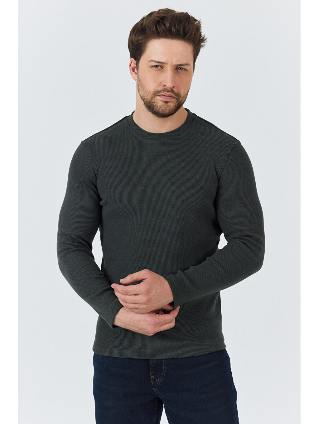 Haki Erkek Uzun Kol Sweatshirt 1258-3