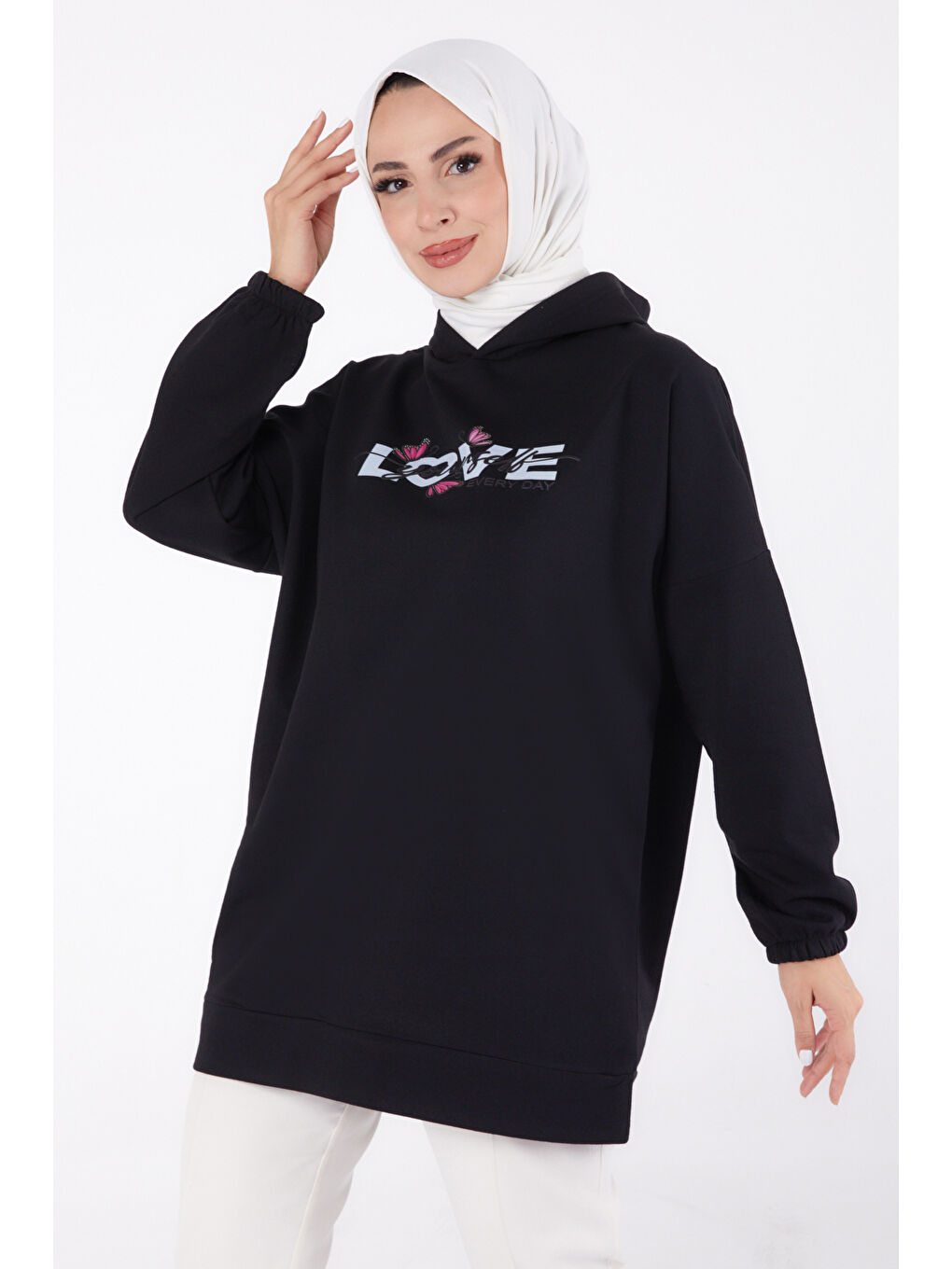 Baskılı Sweatshirt Siyah - 13330-2