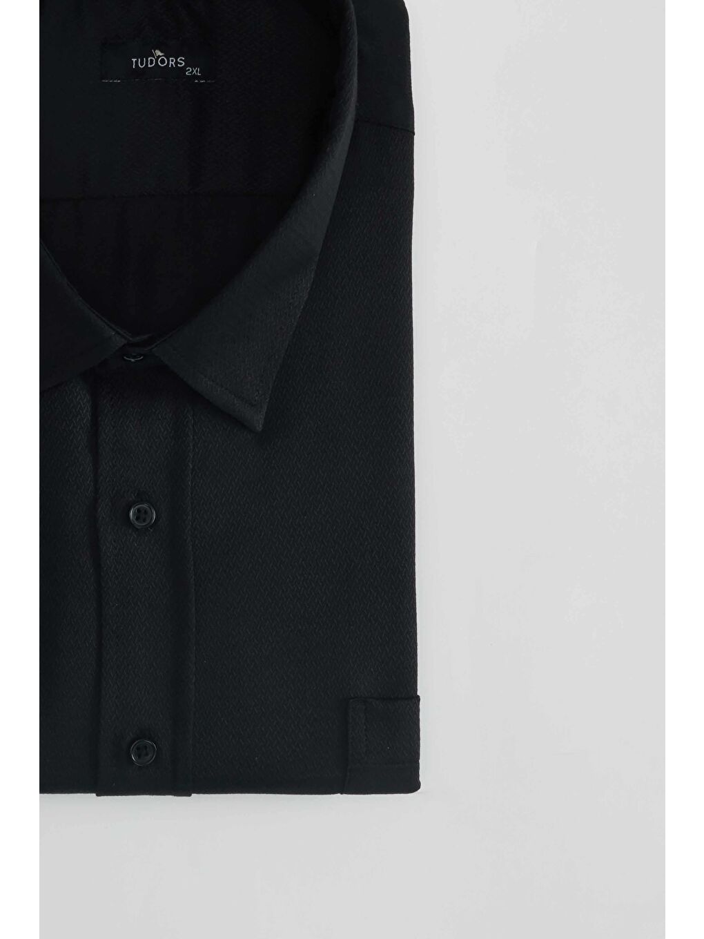 Siyah Büyük Beden Kısa Kollu Armürlü Yazlık Erkek Gömlek-3