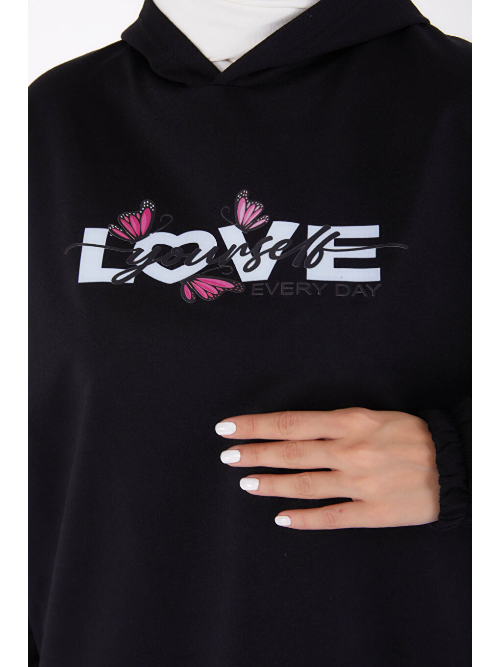 Baskılı Sweatshirt Siyah - 13330-5