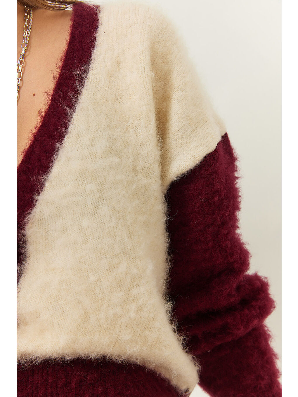 Bordo Kadın Şardonlu Triko Hırka-5