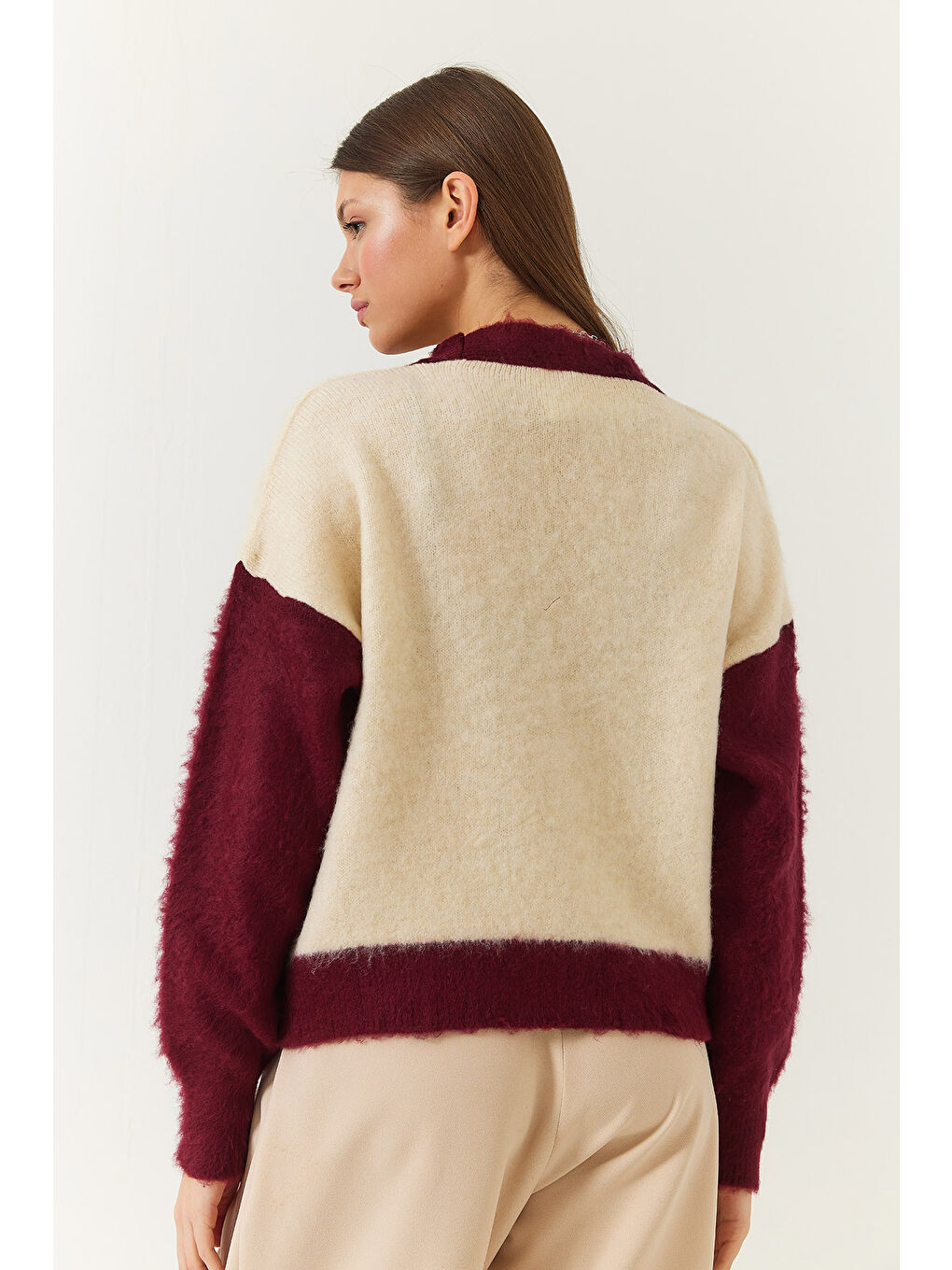 Bordo Kadın Şardonlu Triko Hırka-6