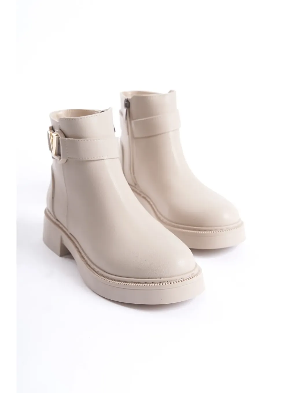 Bej D0802 Kadın Yanı Tokalı Ortopedik Soğuk Geçirmez Bot-2