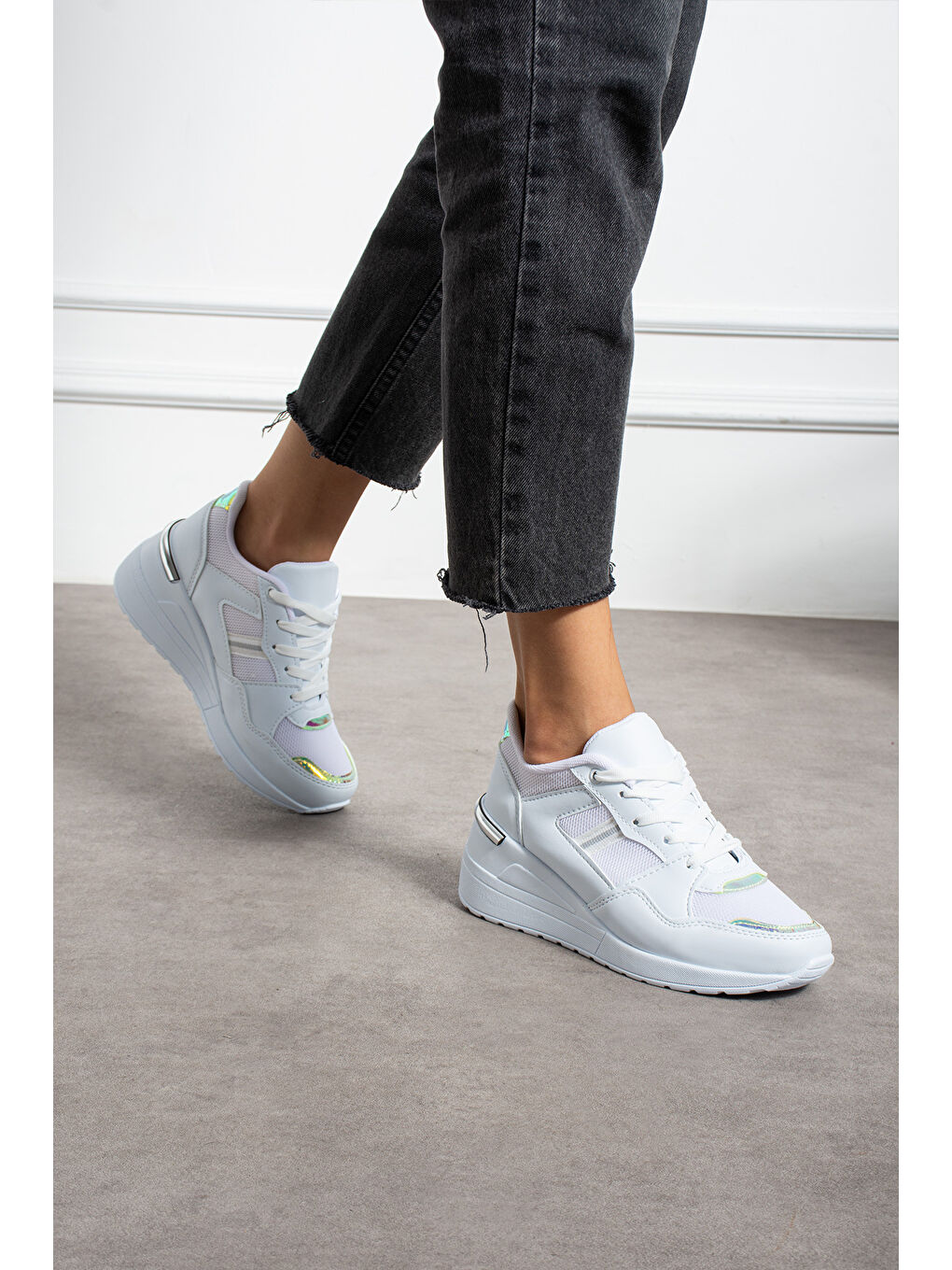 Beyaz Kadın Yüksek Günlük Ayakkabı