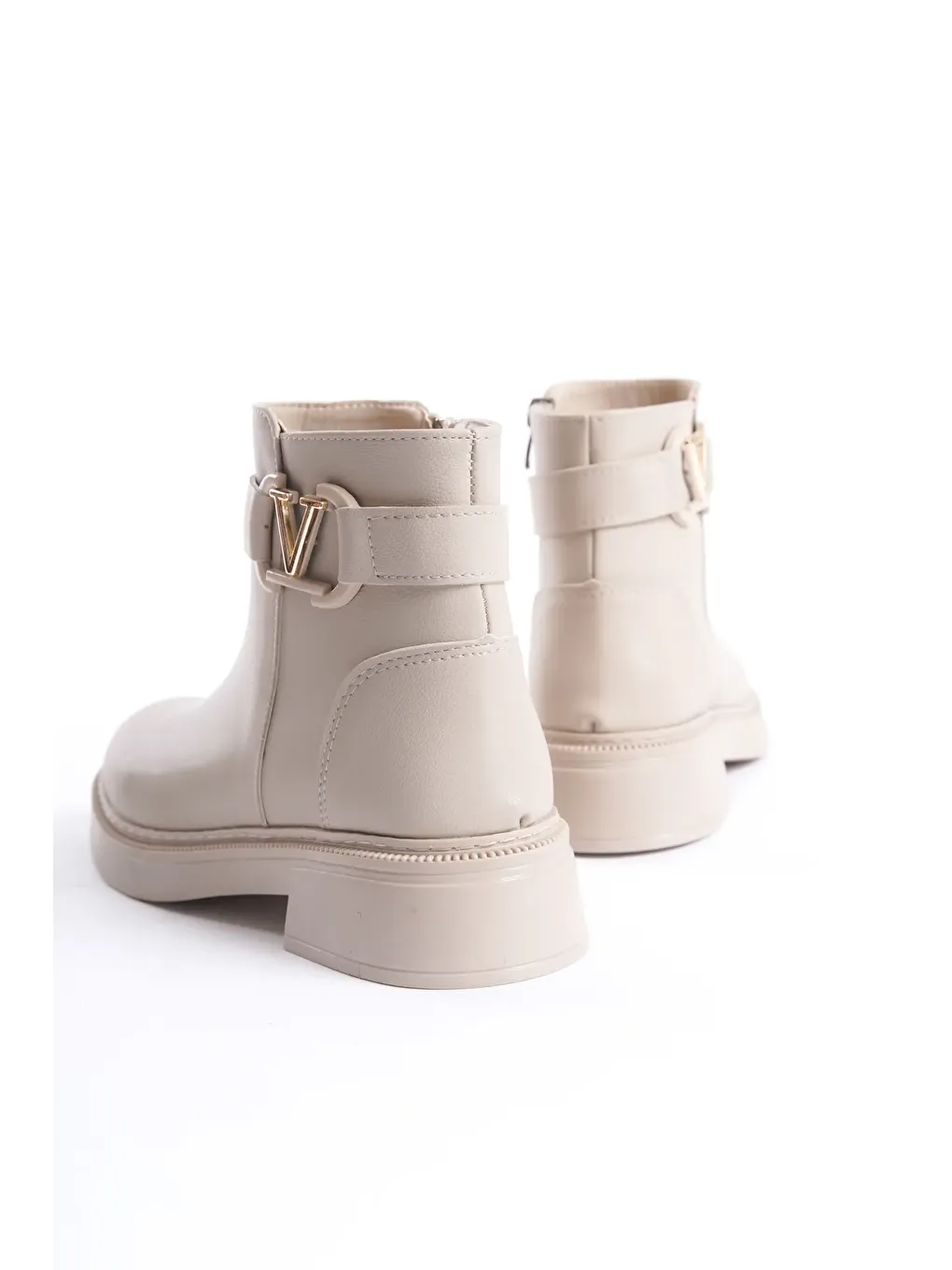 Bej D0802 Kadın Yanı Tokalı Ortopedik Soğuk Geçirmez Bot-3