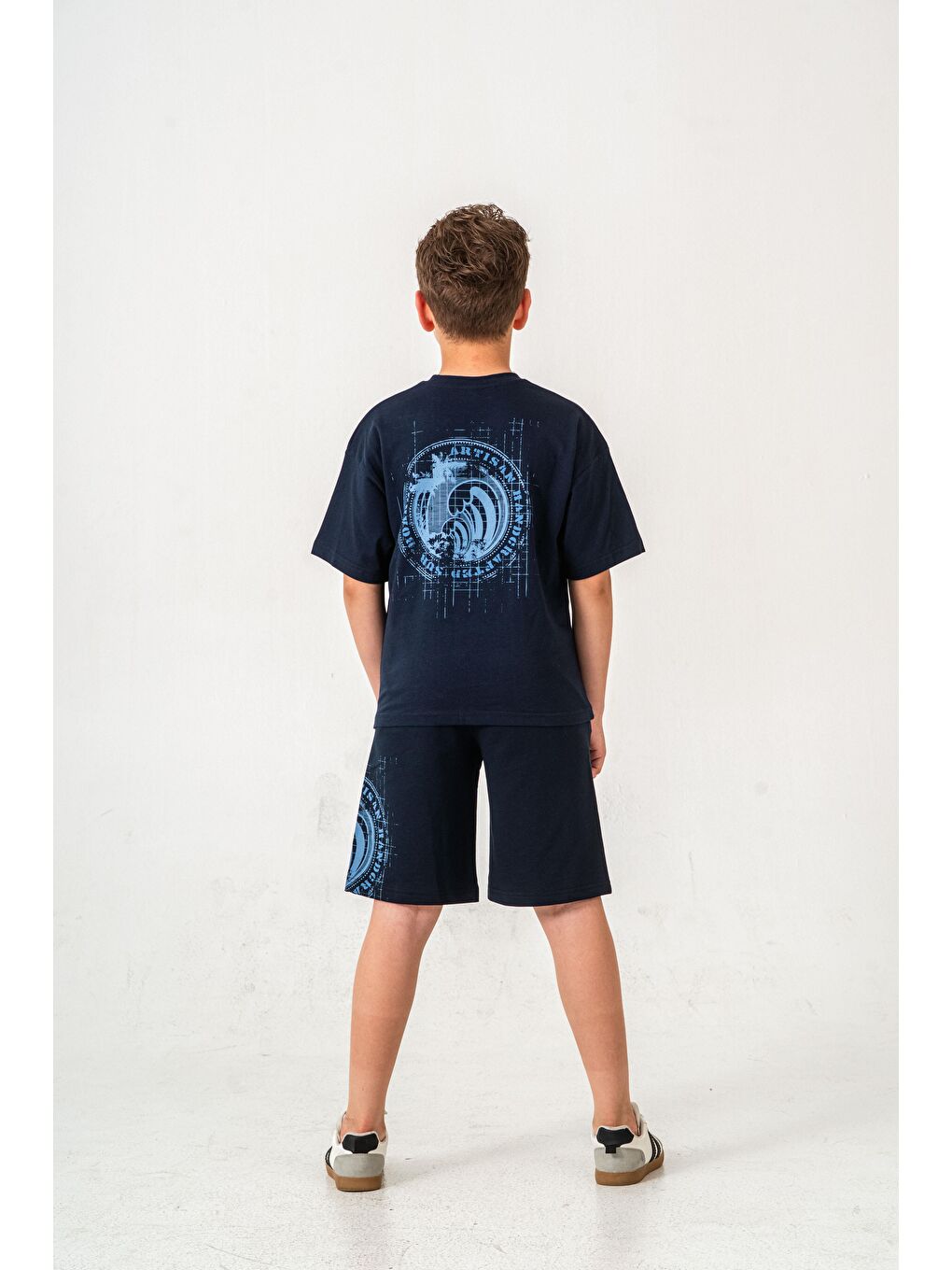 Lacivert Ust Cepli Ust Cep Baskılı Arka Baskılı Erkek Çocuk Şort - Tişört Takımı-6