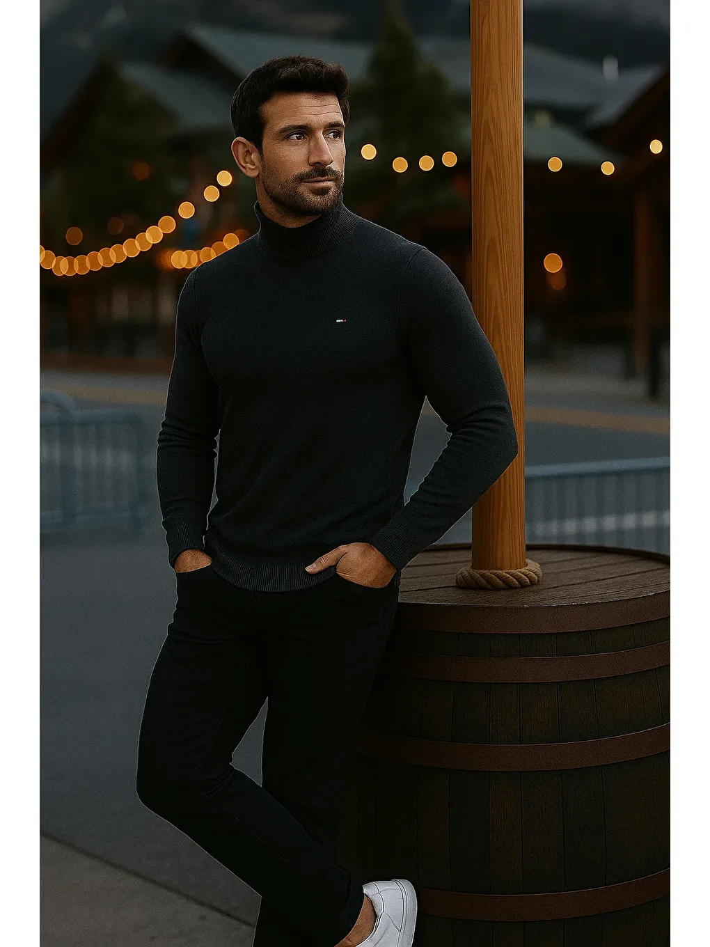 Gri Erkek Basic Kışlık Yarım Boğazlı Uzun Füme Kazak-2