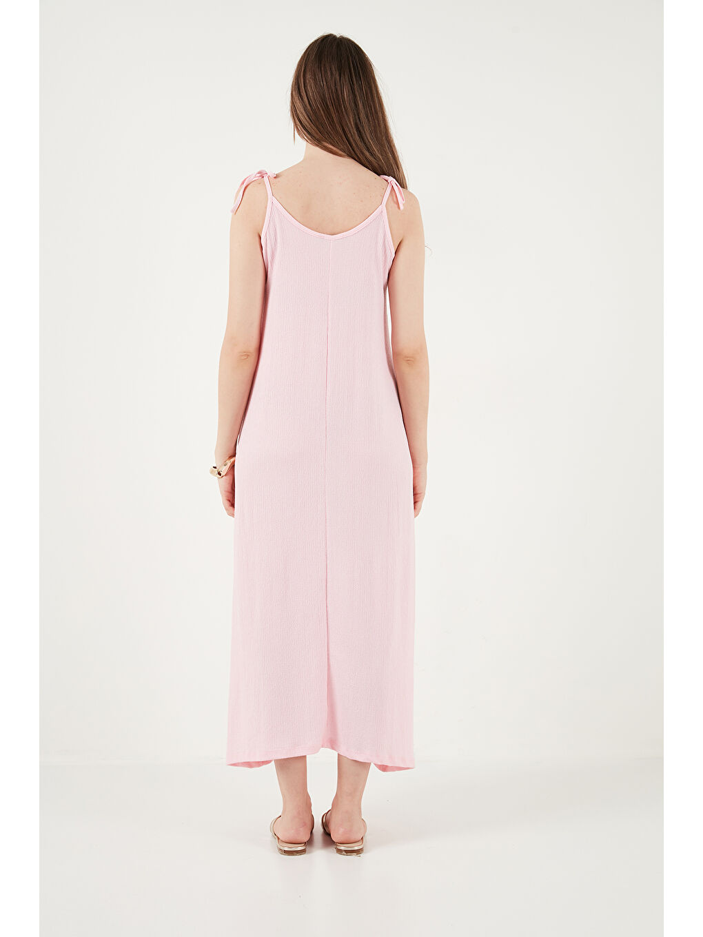 Pembe Regular Fit İp Askılı Uzun Kadın Elbise 5865732-6