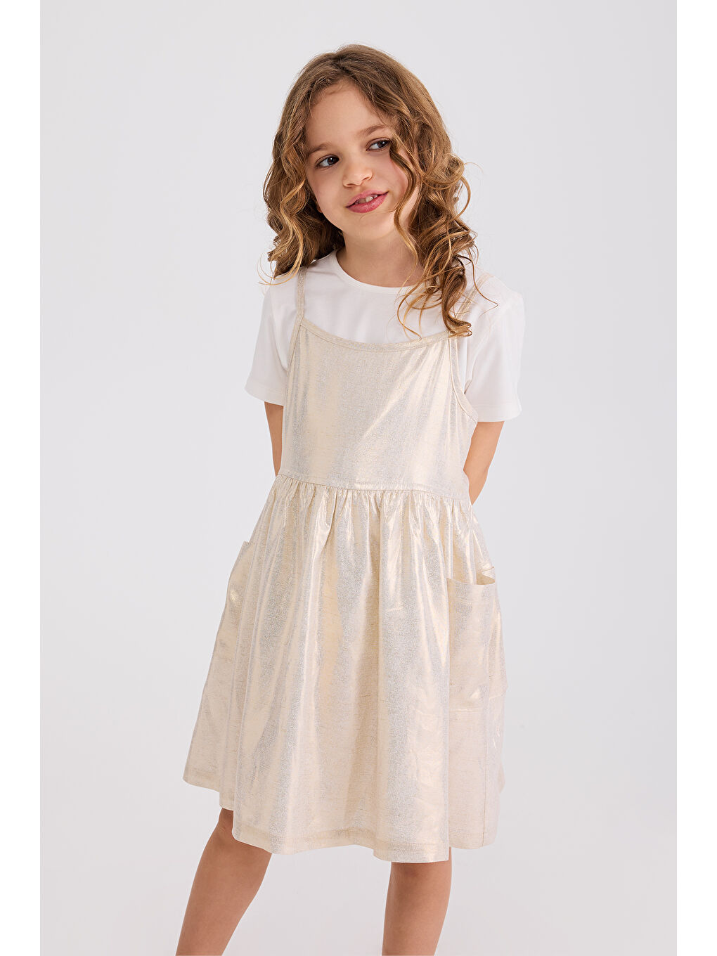 Sarı Kız Çocuk Gold Elbise-1