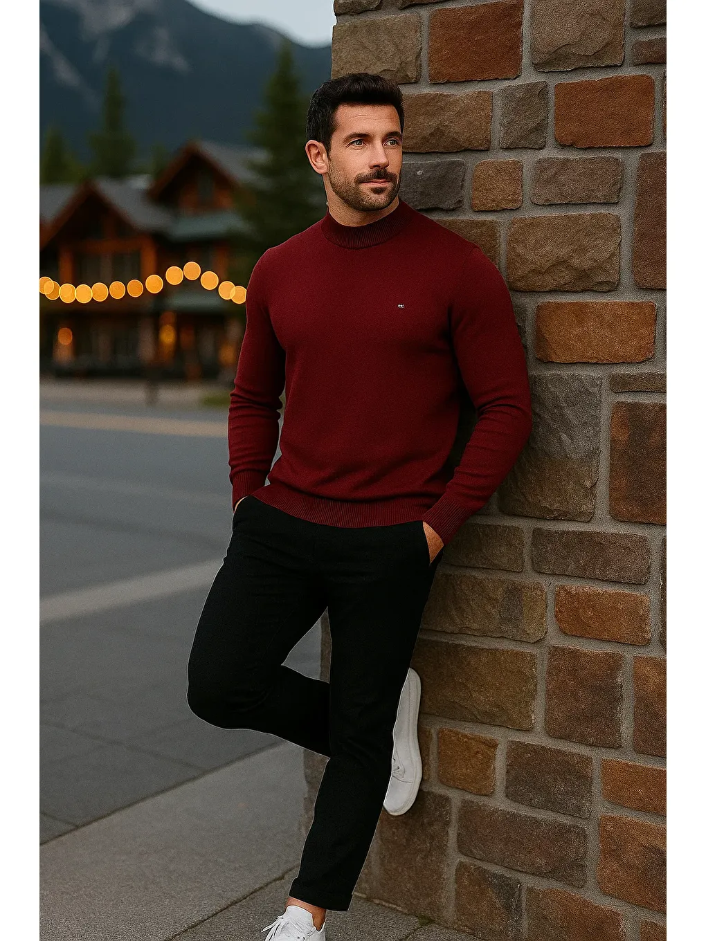 Erkek Basic Kışlık Yarım Boğazlı Uzun Bordo Kazak-2