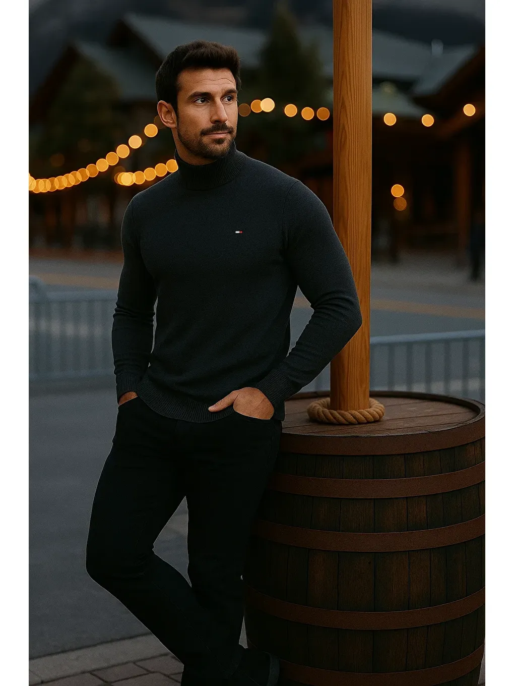 Gri Erkek Basic Kışlık Yarım Boğazlı Uzun Füme Kazak-3