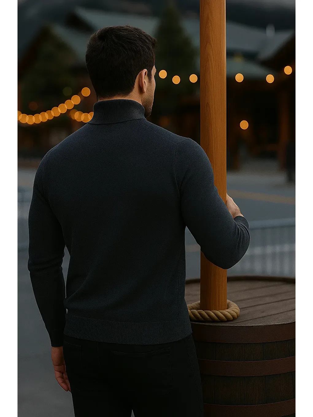 Gri Erkek Basic Kışlık Yarım Boğazlı Uzun Füme Kazak-4