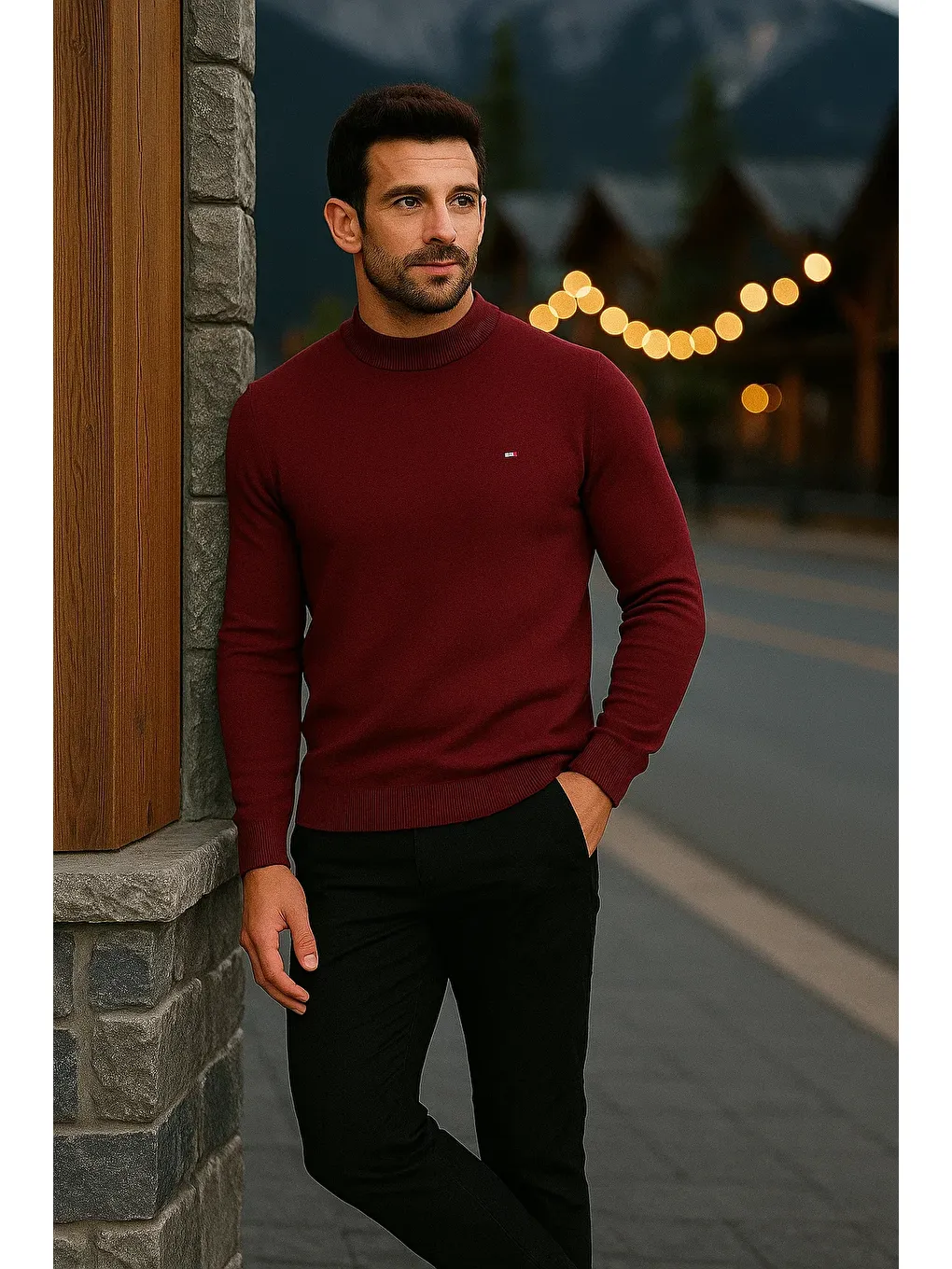 Erkek Basic Kışlık Yarım Boğazlı Uzun Bordo Kazak-3