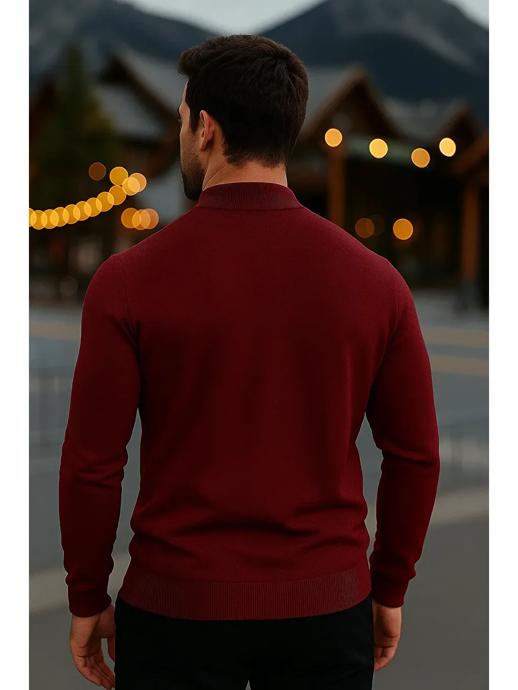 Erkek Basic Kışlık Yarım Boğazlı Uzun Bordo Kazak-4