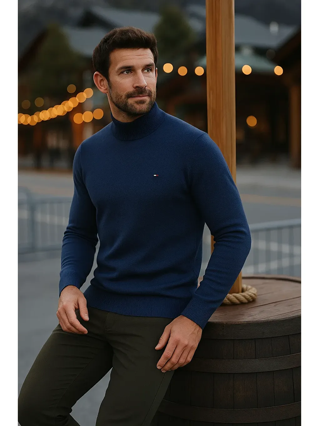 Erkek Basic Kışlık Yarım Boğazlı Uzun Lacivert Kazak