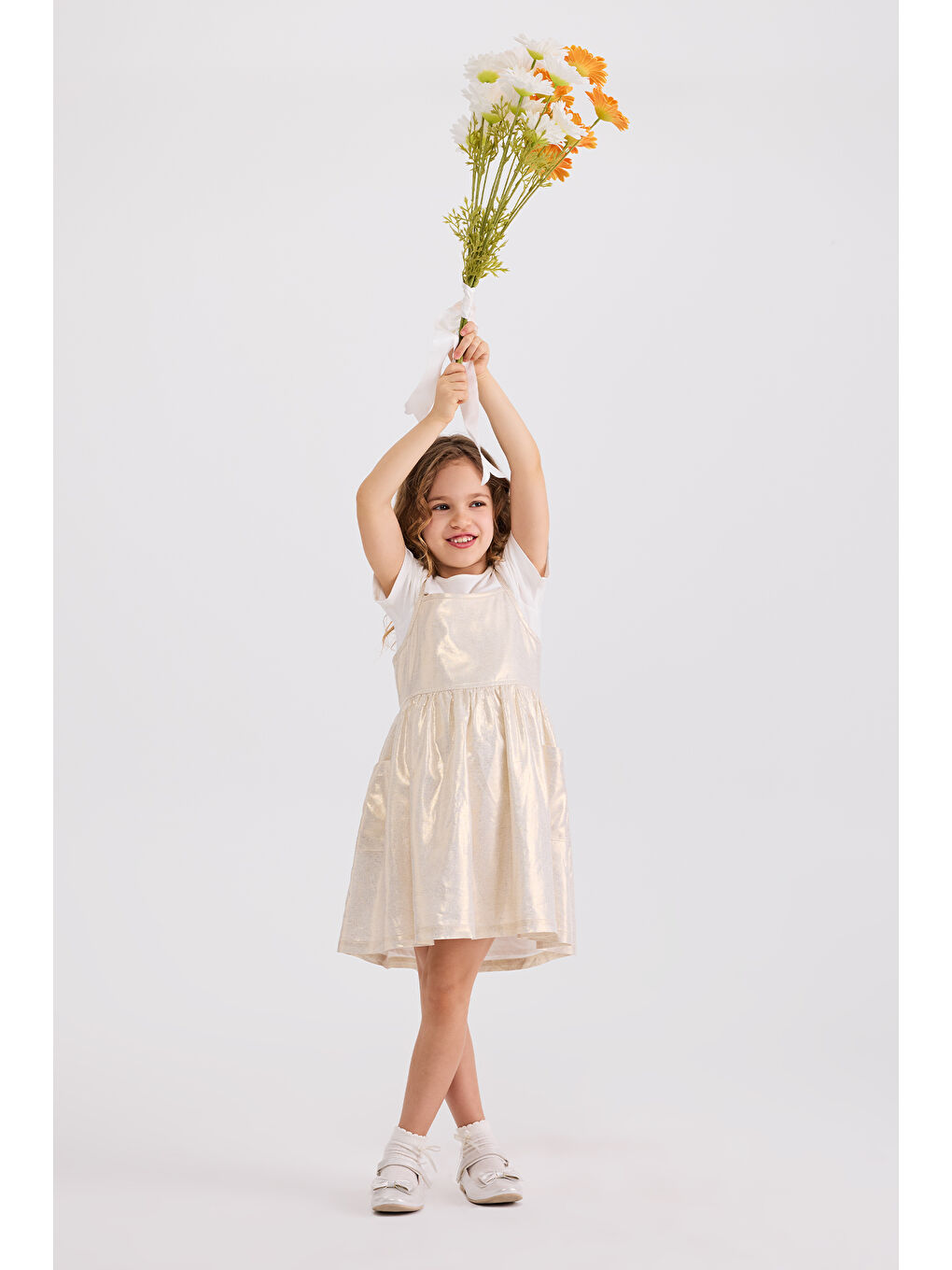 Sarı Kız Çocuk Gold Elbise-4