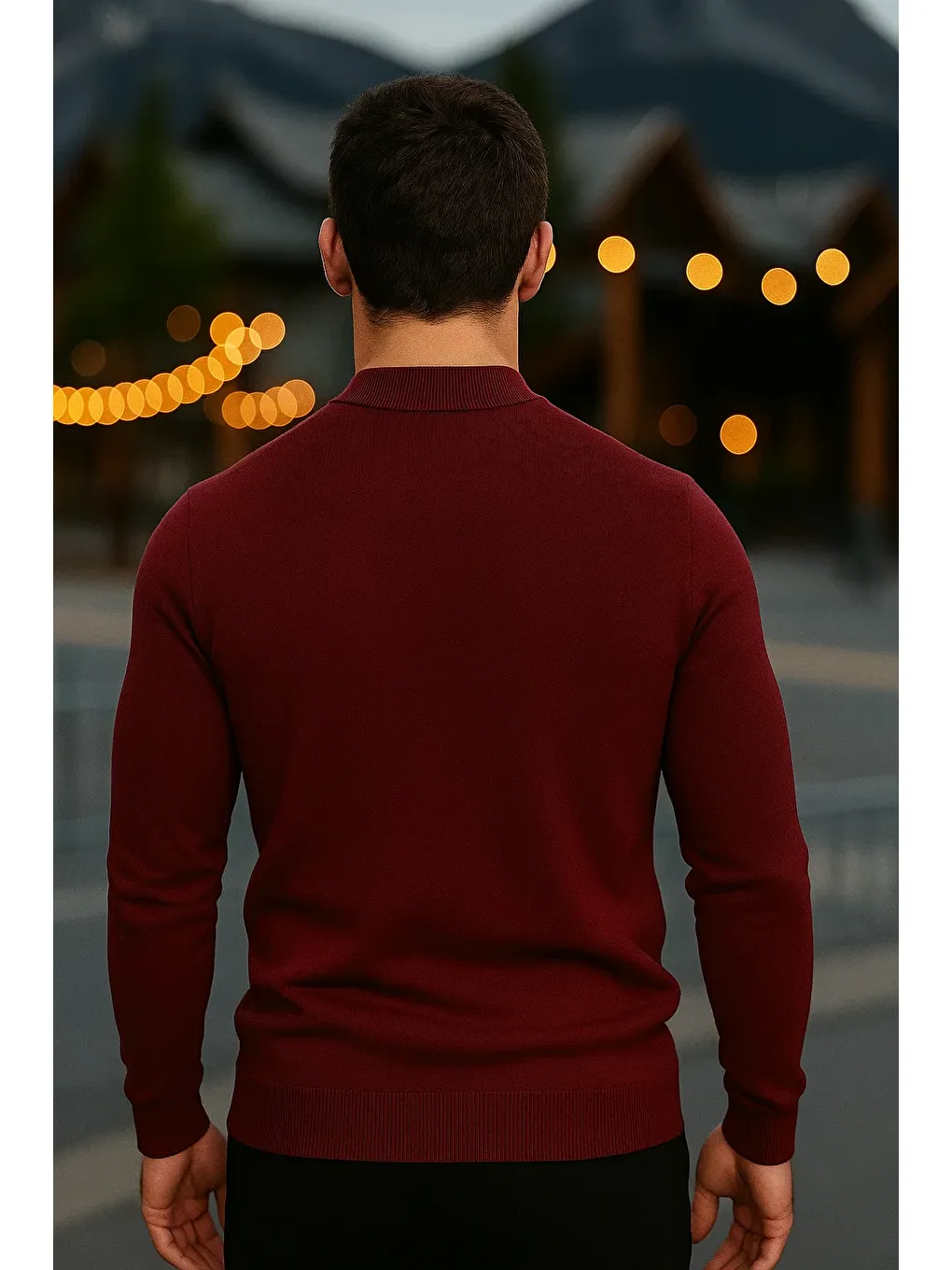 Erkek Basic Kışlık Yarım Boğazlı Uzun Bordo Kazak-5